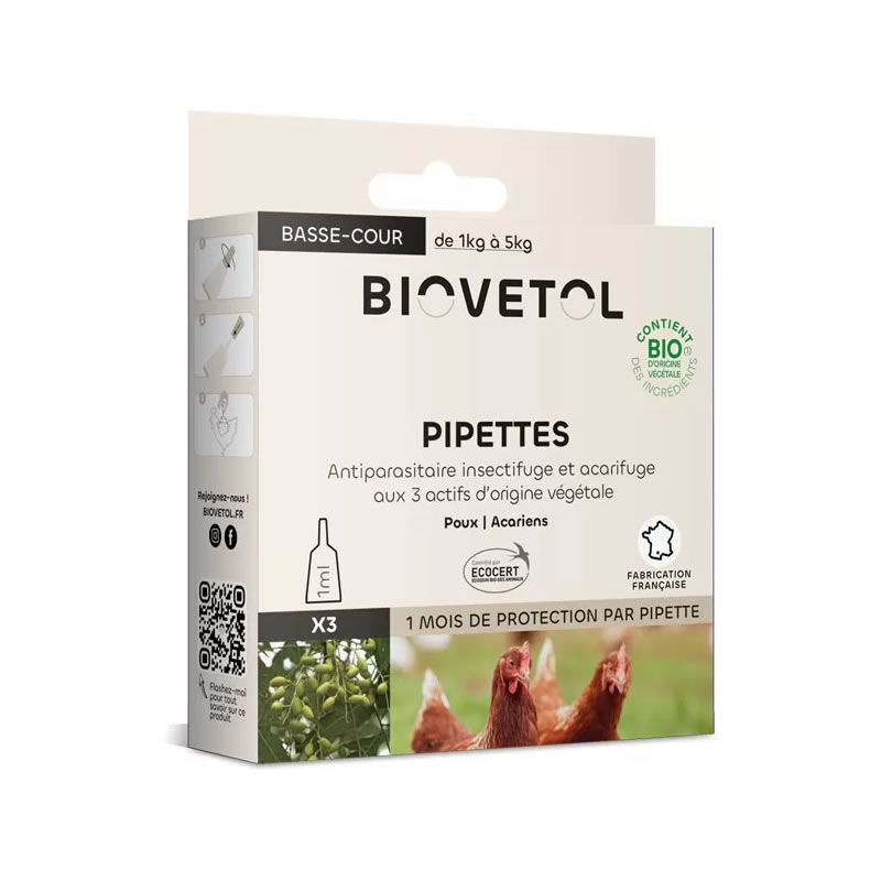 3 pipettes insectifuge Bio pour animaux à plumes de basse cour
